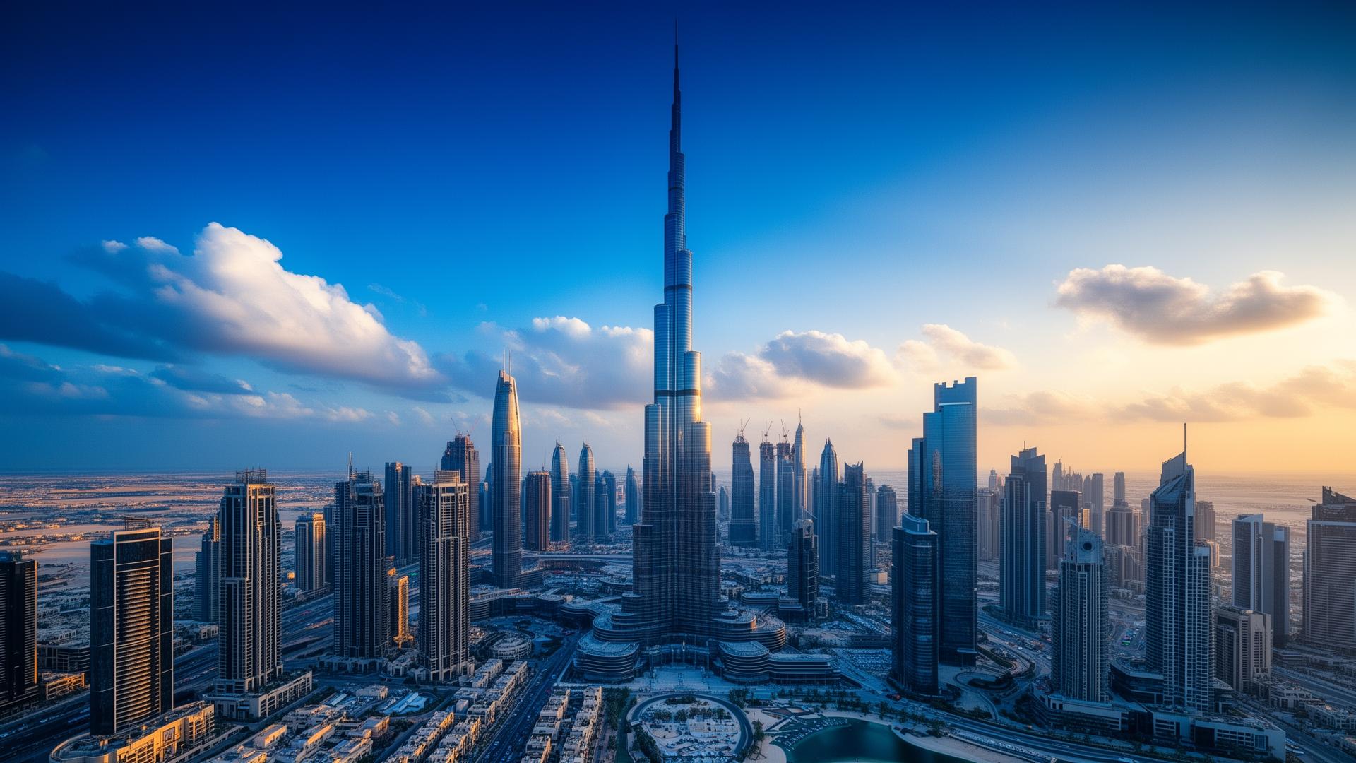 Dubai skyline at golden hour